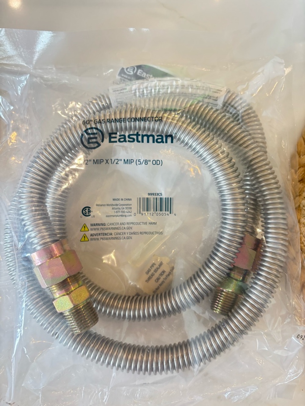 Silver Gas Range Connector - 60" Flexible Stainless Steel
